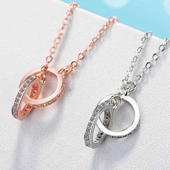 Jewelry - *NEW Rose Gold/925 Silver Diamond Circle Necklace